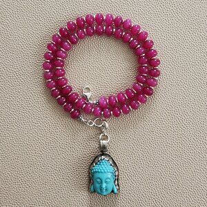 FUCHSIA JADE NECKLACE WITH BUDDHA PENDANT